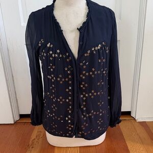 French Connection Navy Long Sleeve Button Down Blouse 8